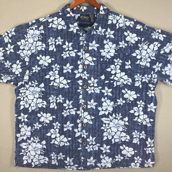 Vintage OP Ocean Pacific Sport Shirt Men's 2XL Blue Floral Hawaiian Button Down - Picture 4 of 8